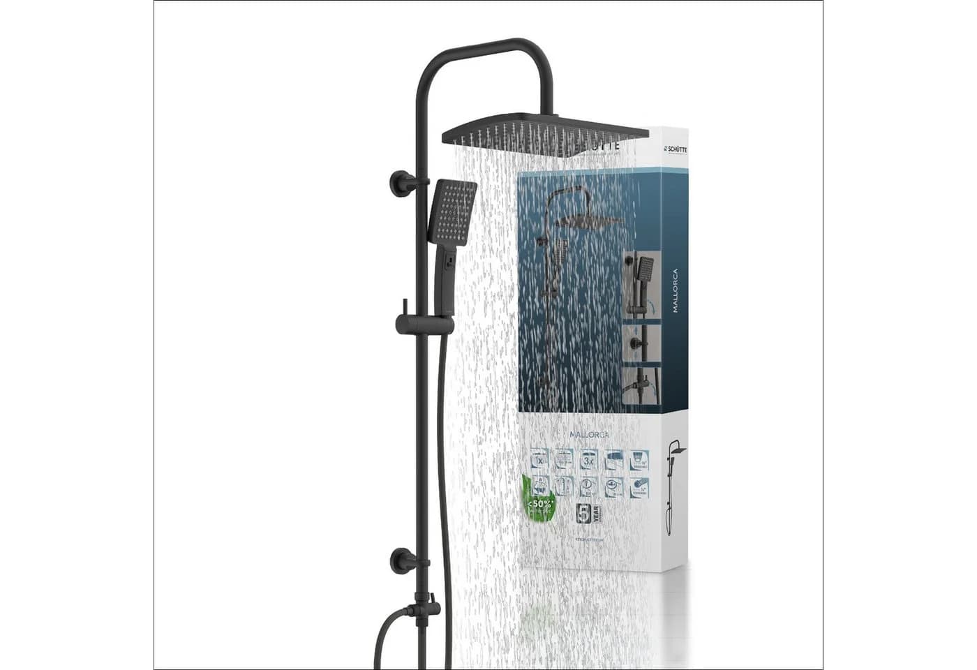 Schütte Brausegarnitur Mallorca Schwarz Matt Duschsystem mit Regendusche - Bild 4