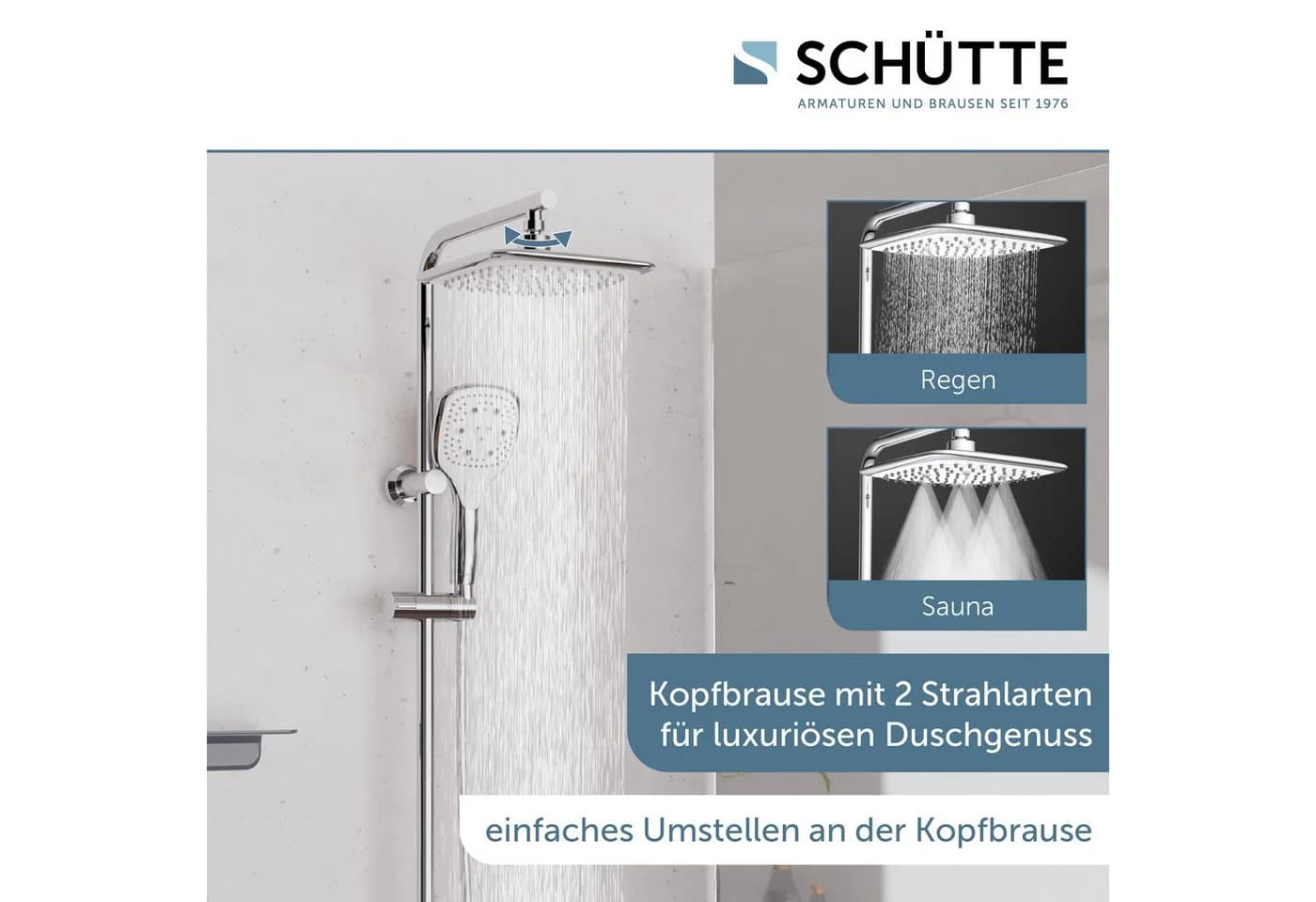 Schütte Duschsystem MADEIRA, Höhe 122,5 cm, Überkopfbrause-Set, Regendusche, Wellness, Komplett-Set - Bild 3