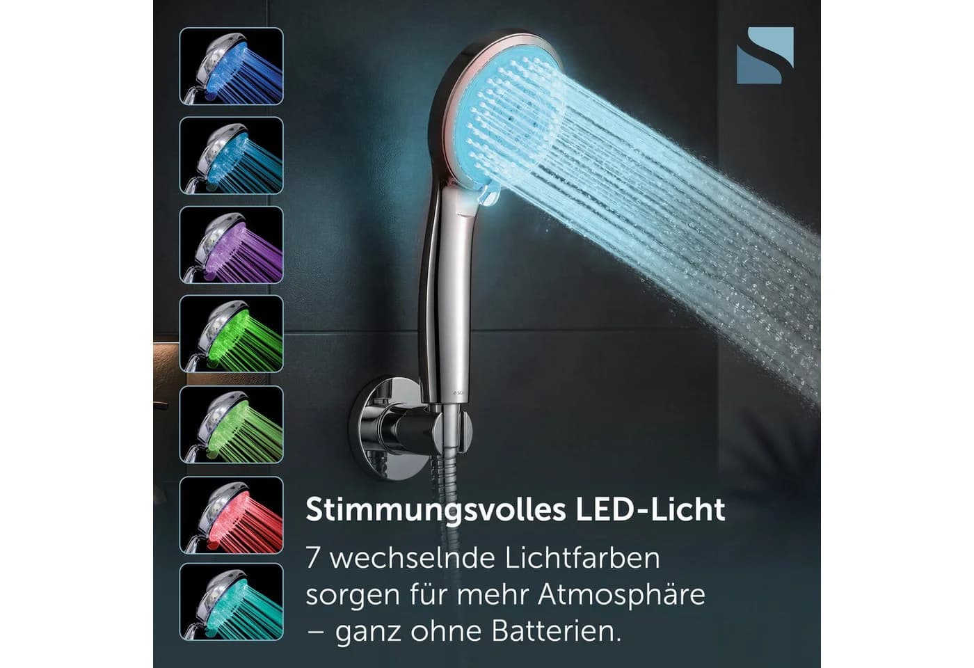 SCHÜTTE LED Handbrause Grau Chromfarben 3 Strahlarten
