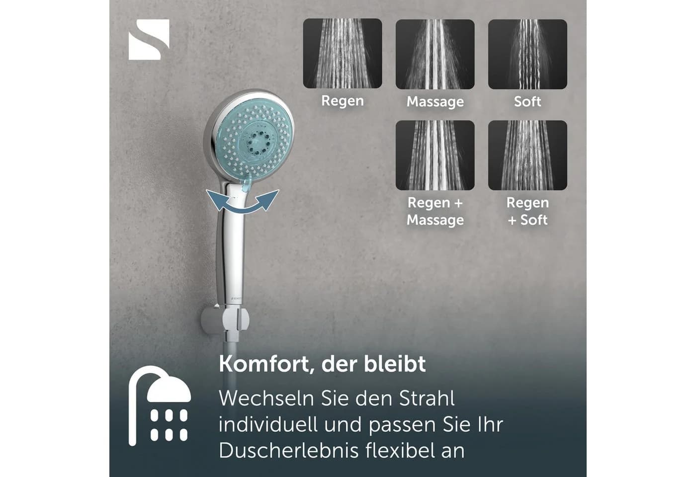 SCHÜTTE LED Handbrause Grau Chromfarben 3 Strahlarten - Bild 5
