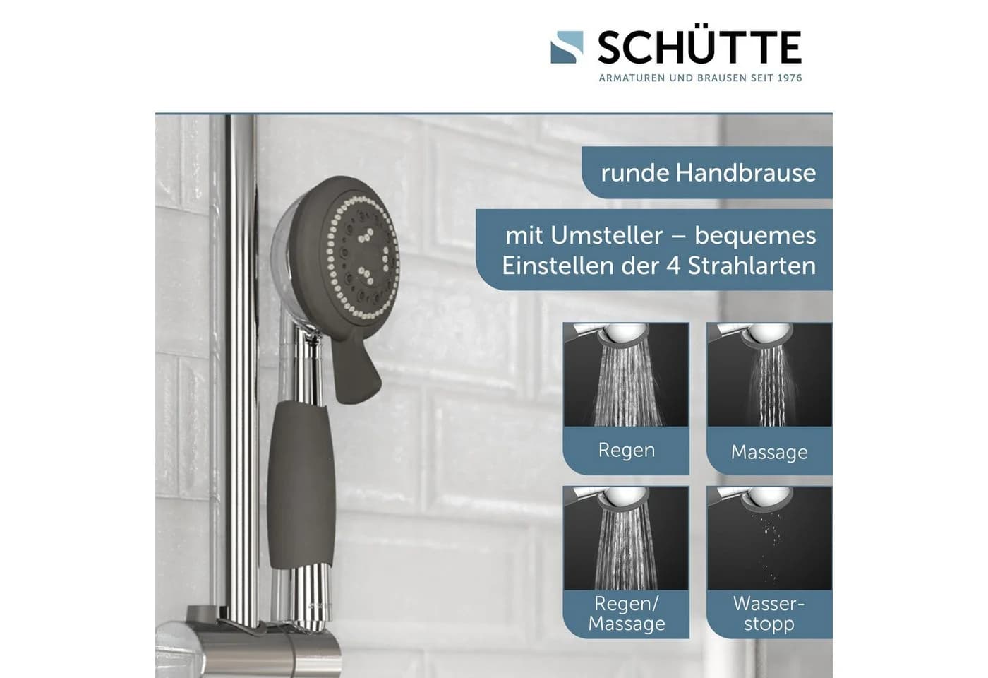 Schütte Handbrause VITAL mit 4 Strahlarten Chrom/Schwarz - Bild 3