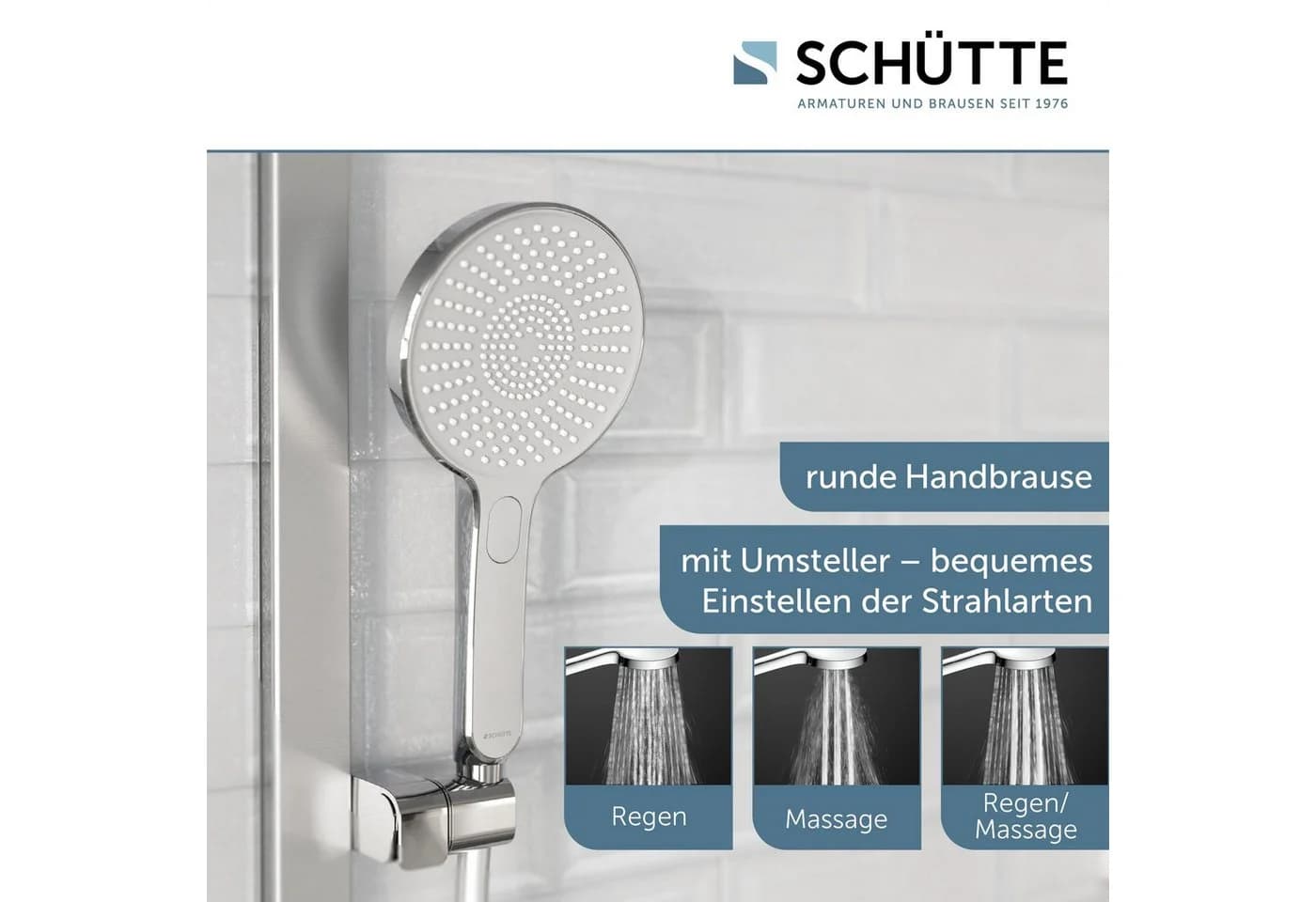 Schütte Stangenbrause-Set KARIBIK, Höhe 78,5 cm, 3 Strahlarten, höhenverstellbar, mit Antikalk-Beschichtung, wassersparend