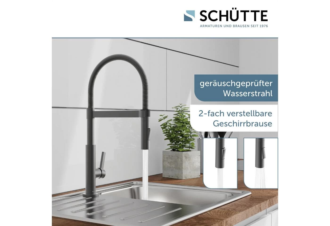 Schütte Spültischarmatur MIAMI Grau Matt Cold-Start 360° schwenkbar
