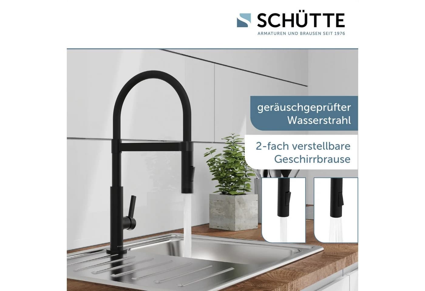 Schütte Spültischarmatur MIAMI Schwarz Cold-Start 360° schwenkbar