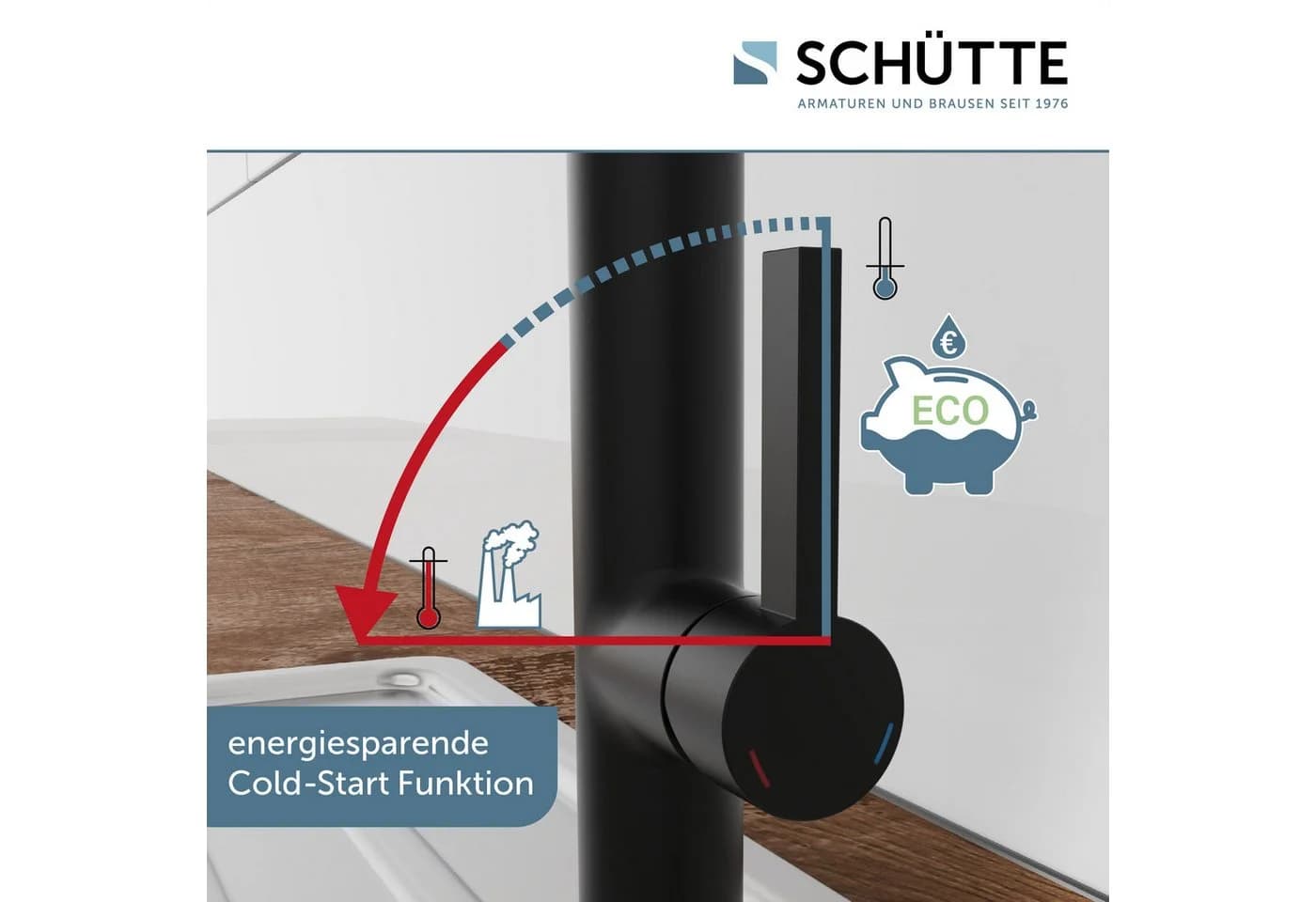 Schütte Spültischarmatur MIAMI Schwarz Cold-Start 360° schwenkbar - Bild 4
