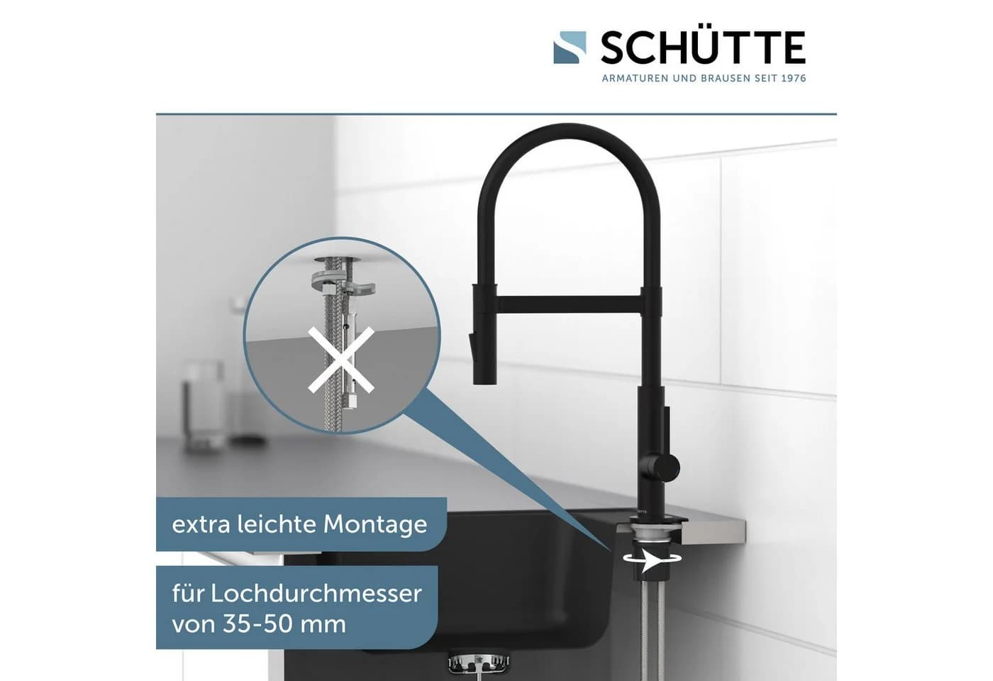Schütte Spültischarmatur MIAMI Schwarz Cold-Start 360° schwenkbar - Bild 5