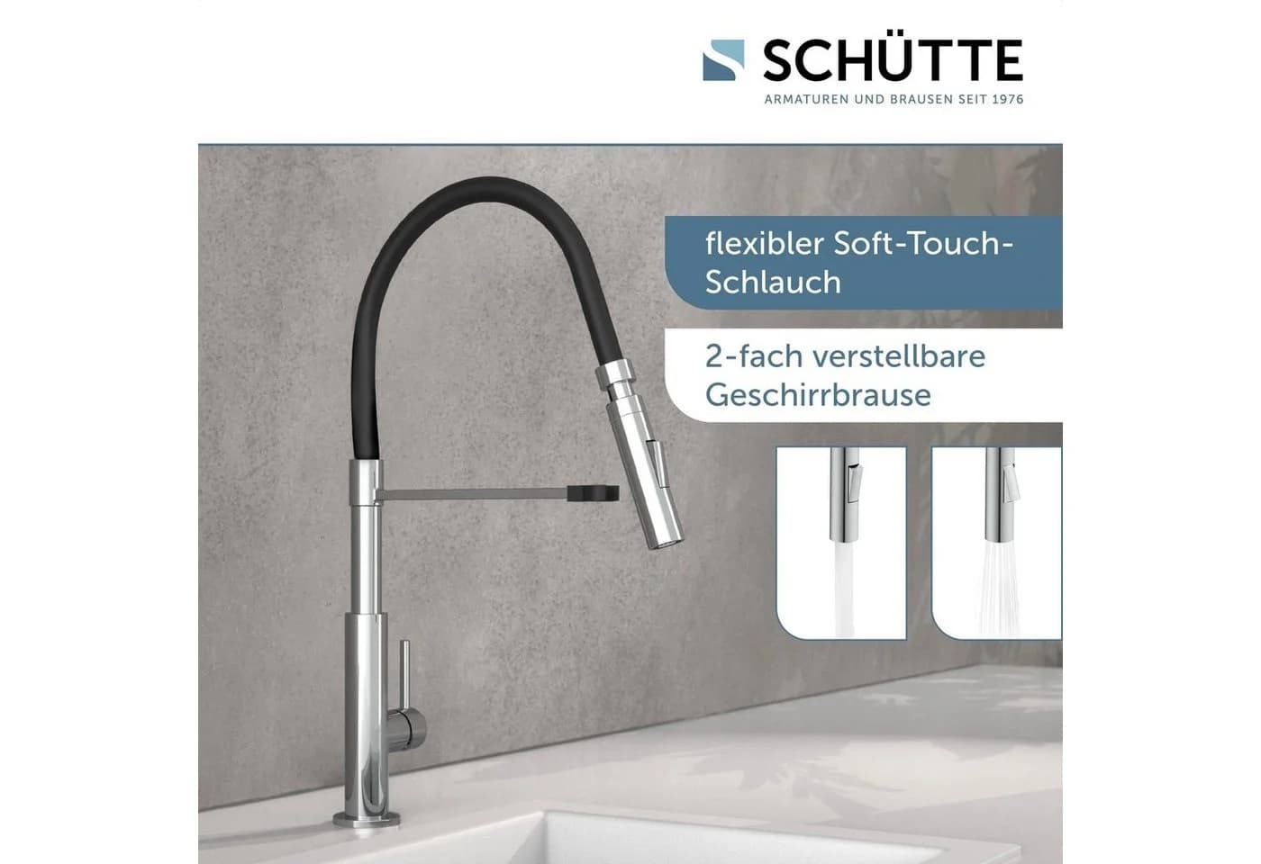 Schütte Spültischarmatur Stilo Ausziehbar 360° Schwenkbar Silber