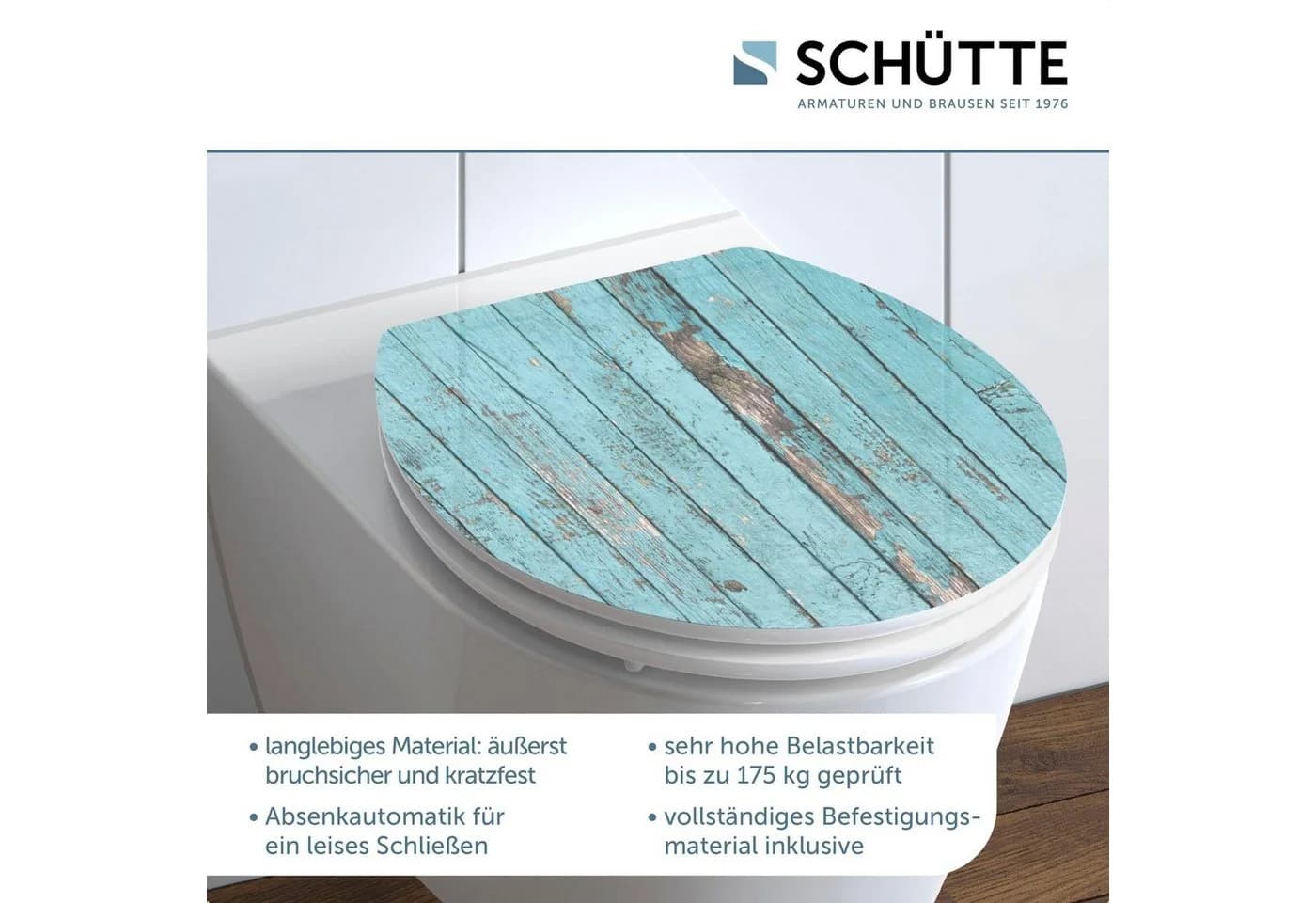 Schütte WC-Sitz Blue Wood Türkis/Holzfarben Hochglanz mit SoftClose - Bild 4