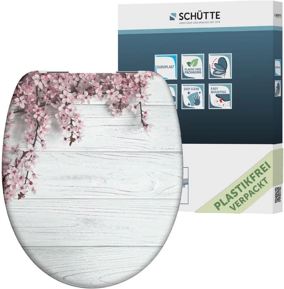 SCHÜTTE WC-Sitz Segeln Rosa Blumen Duroplast Absenkautomatik