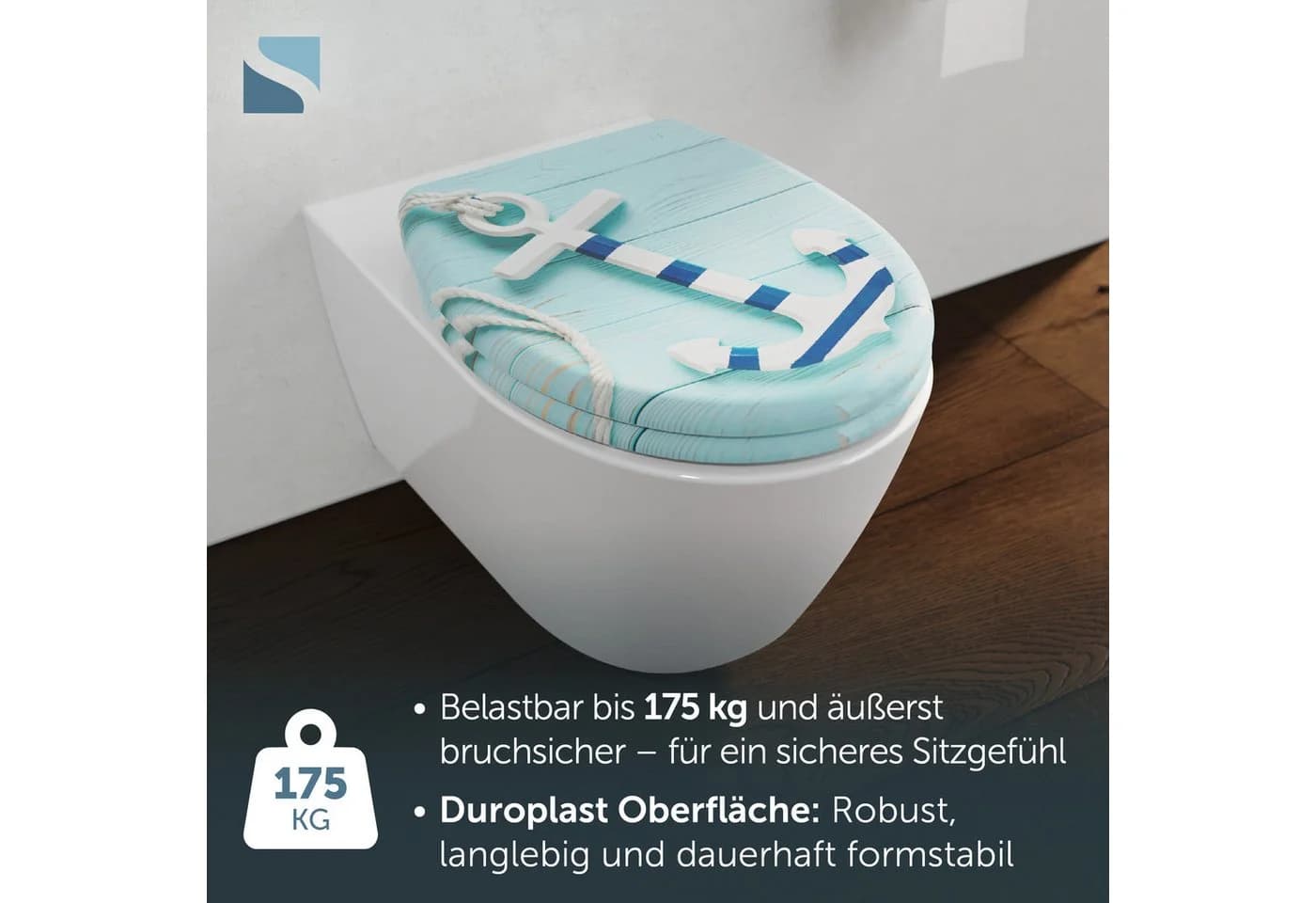 Schütte WC-Sitz ANCHOR Toilettendeckel Absenkautomatik O-Form türkis - Bild 4