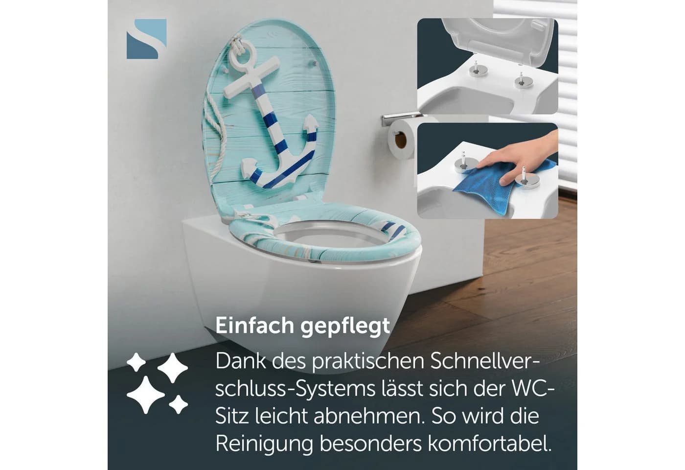 Schütte WC-Sitz ANCHOR Toilettendeckel Absenkautomatik O-Form türkis - Bild 5