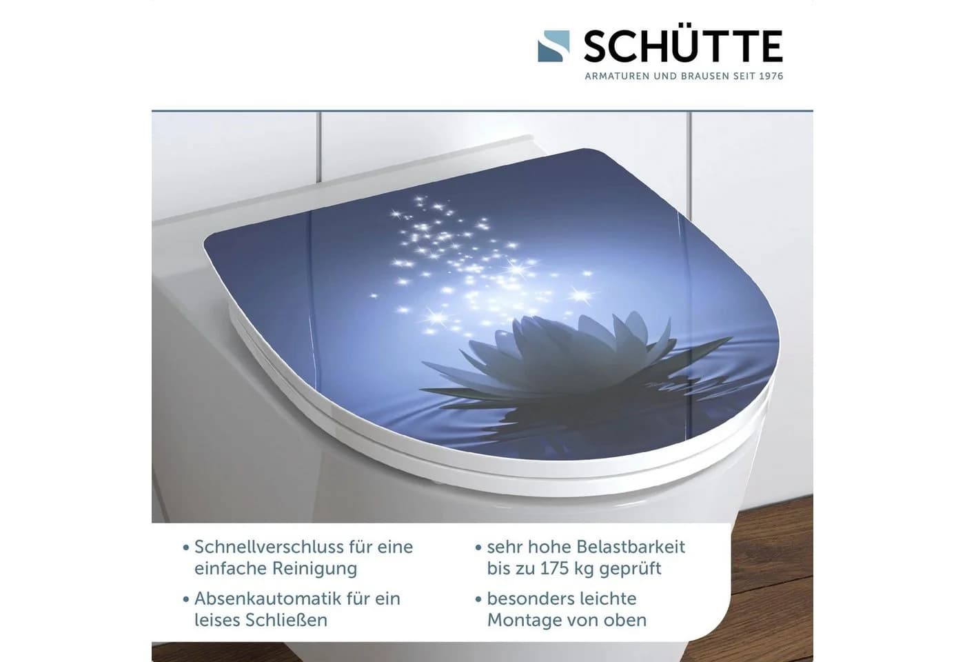 SCHÜTTE WC-Sitz Water Lily Blau/Weiß Duroplast Absenkautomatik