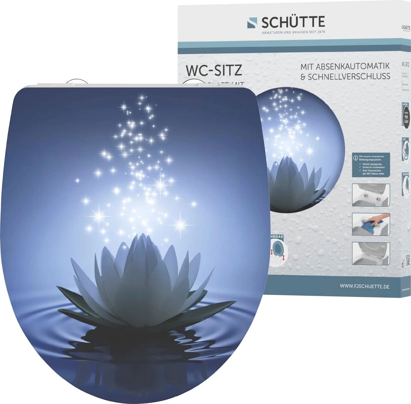 SCHÜTTE WC-Sitz Water Lily Blau/Weiß Duroplast Absenkautomatik - Bild 2