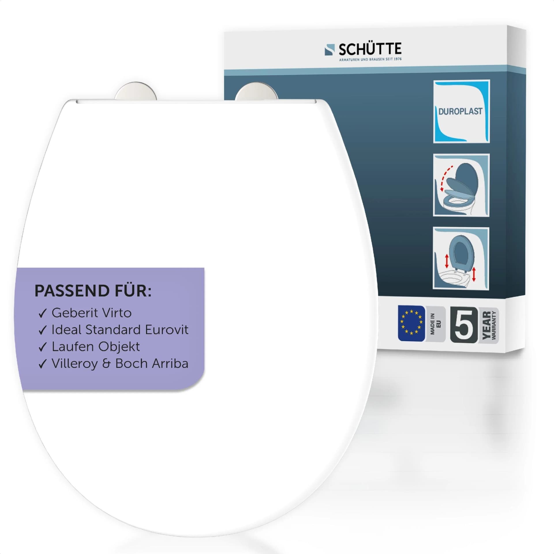 Schütte WC-Sitz Duroplast, WHITE PRO 1 mit Absenkautomatik und Schnellverschluss