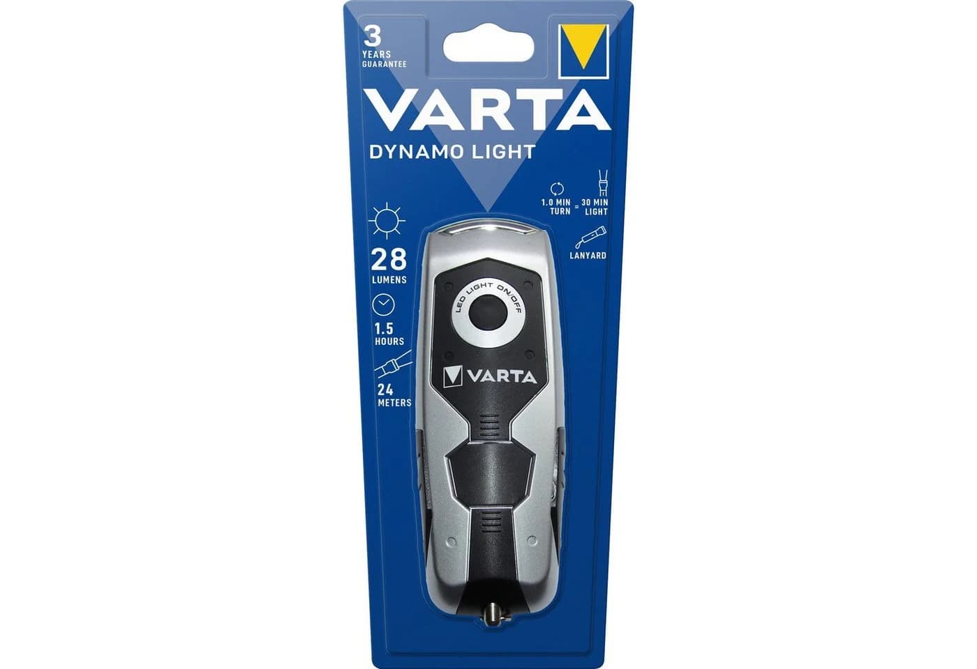 VARTA Taschenlampe DYNAMO LIGHT LED mit Kurbel - Schwarz/Grau