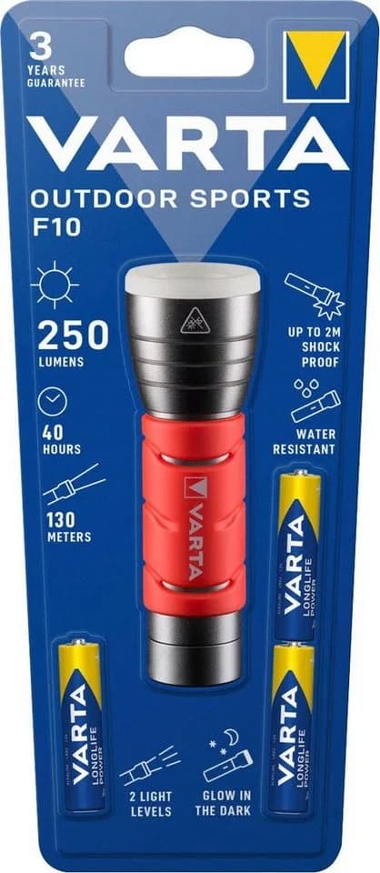 VARTA Taschenlampe Outdoor Sports F10 Schwarz Aluminium inkl. Batterien