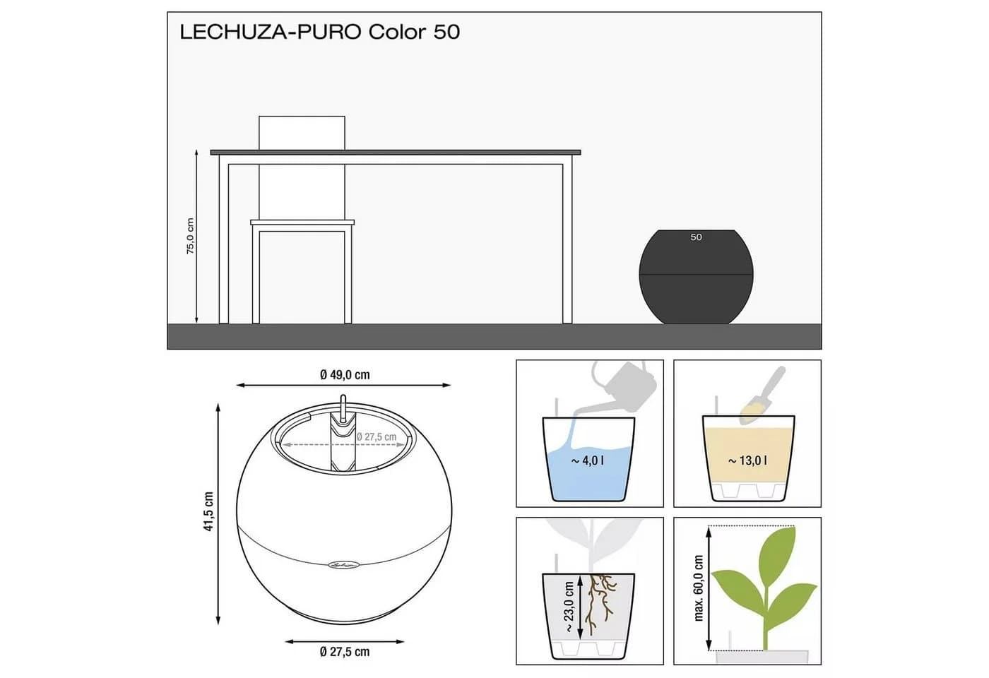 Lechuza® Blumentopf Puro Color 50 Komplett weiß - Bild 4