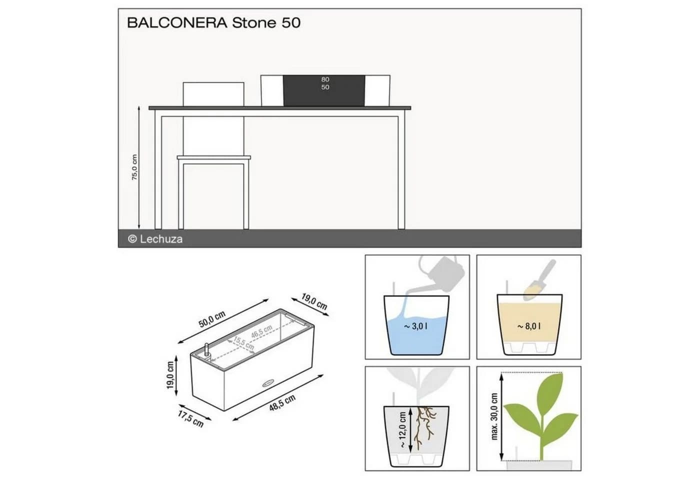 Lechuza® Balkonkasten Balconera Stone 50 sandbeige Komplettset - Bild 3