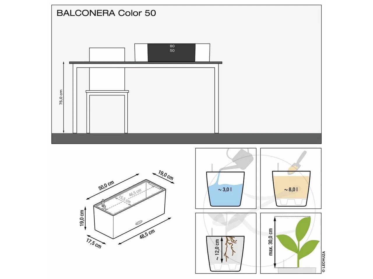 Lechuza Balconera Color 50 weiß Balkonkasten Komplettset