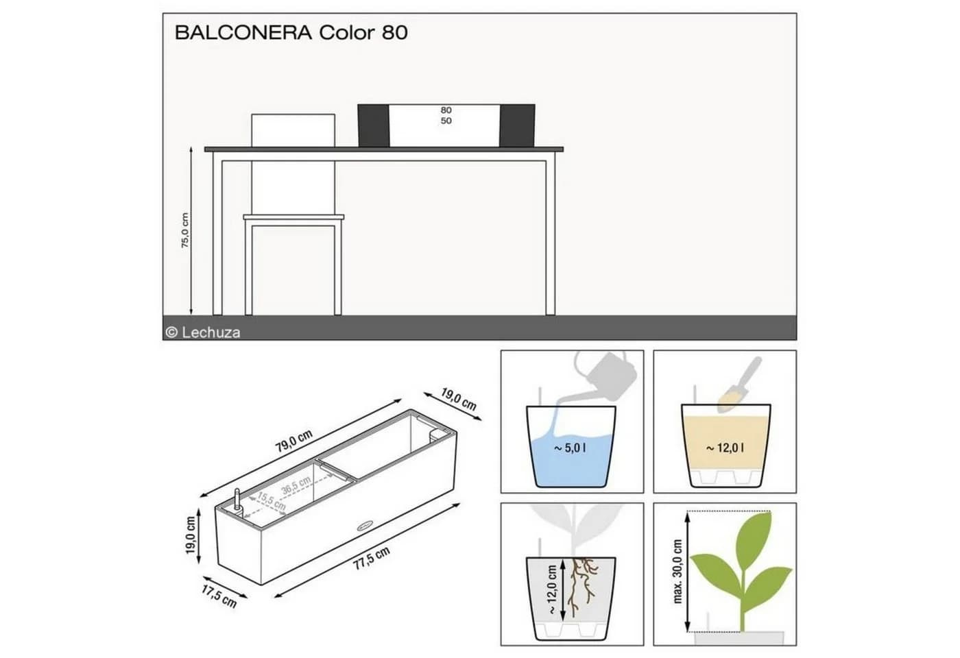 Lechuza® Balkonkasten Balconera Color 80 Weiß - Bild 3