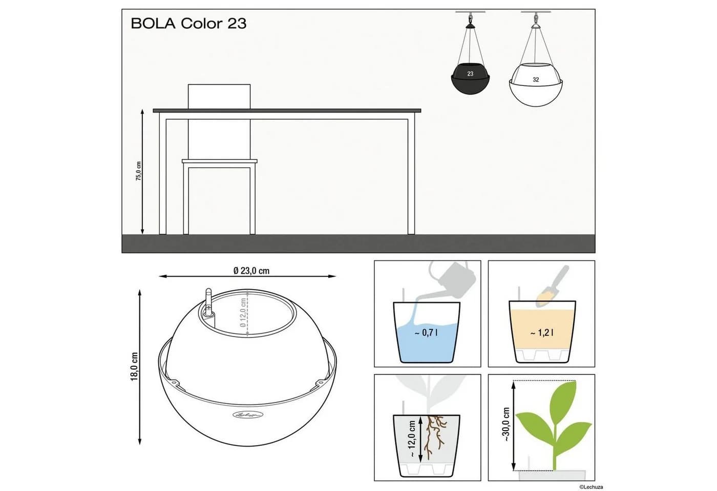 Lechuza® Kräutertopf Hängeampel Bola Color 23 Sandbraun - Bild 4