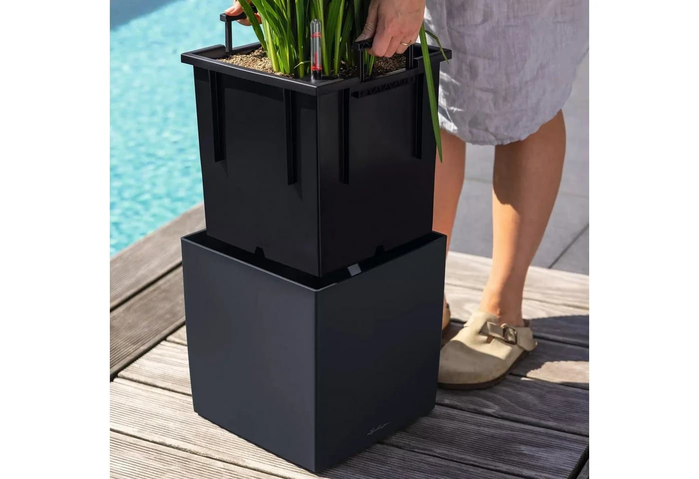 Lechuza® Blumentopf CUBE Color 40 sandbraun - Bild 3