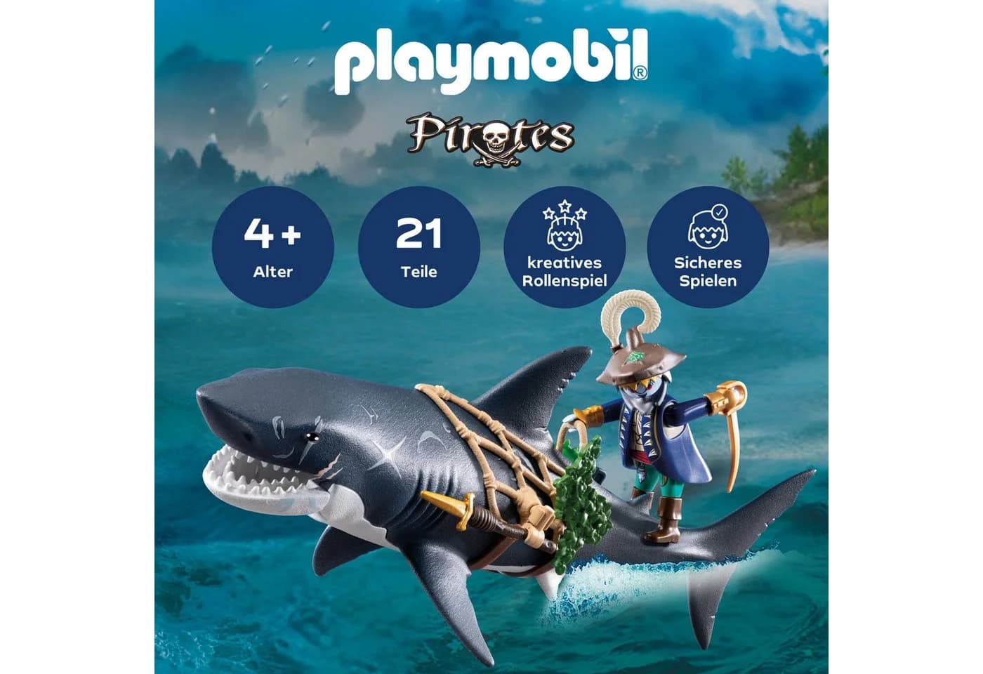 PLAYMOBIL Konstruktions-Spielset Gefahr durch Riesenhai 71793 Pirates Bunt