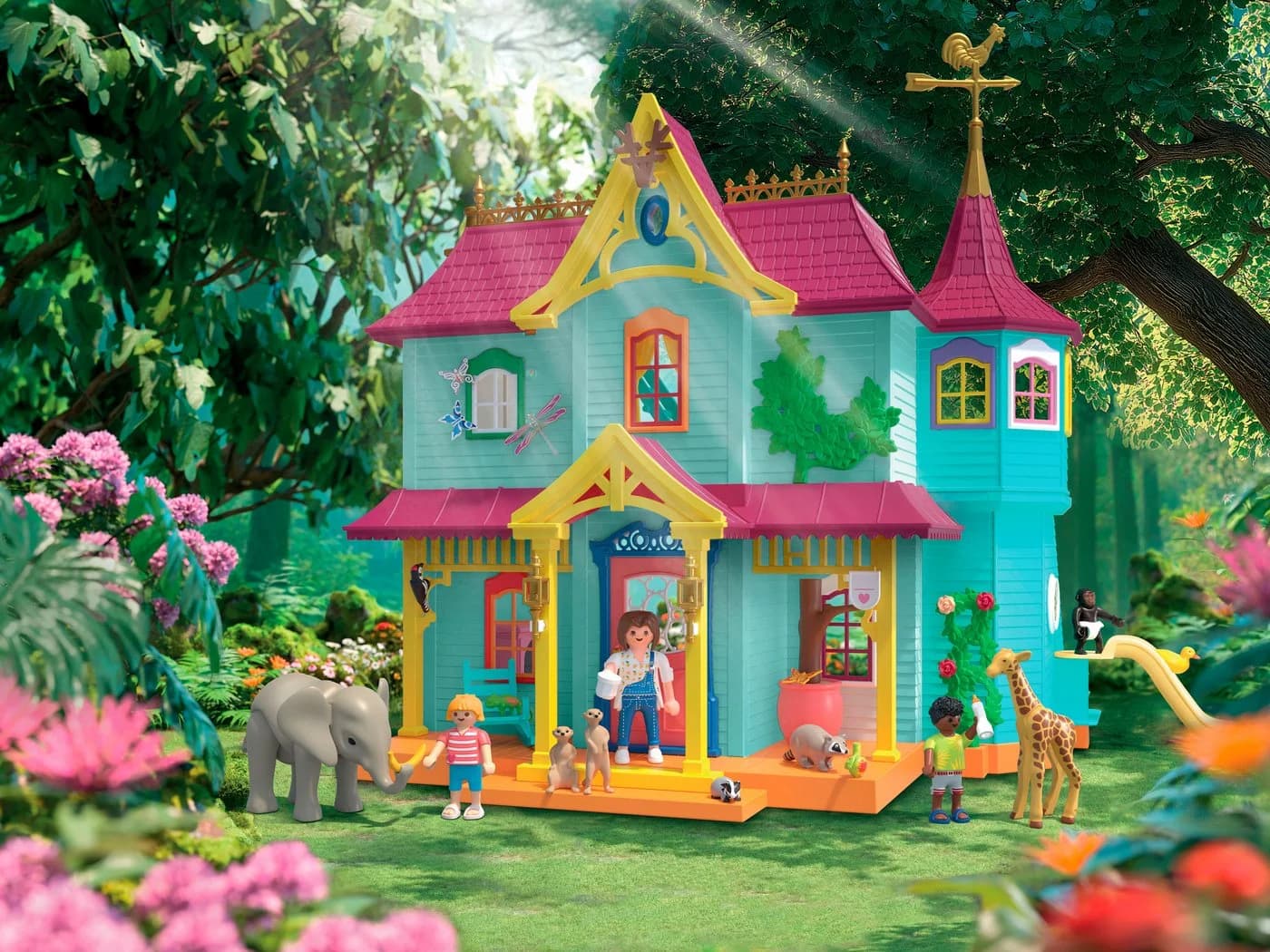PLAYMOBIL Konstruktions-Spielset Kunterbunte Tiervilla 71852 Animals & Friends