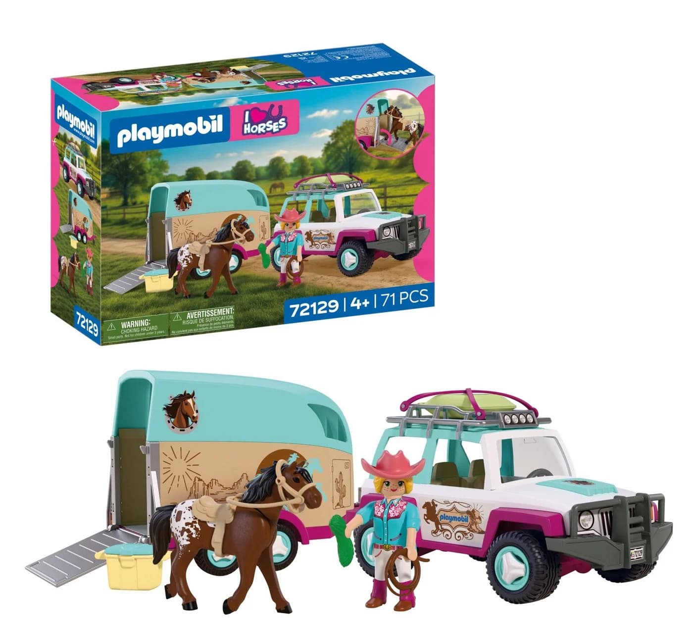 Playmobil Geländewagen mit Pferdeanhänger Bunt 71 Teile - Bild 2