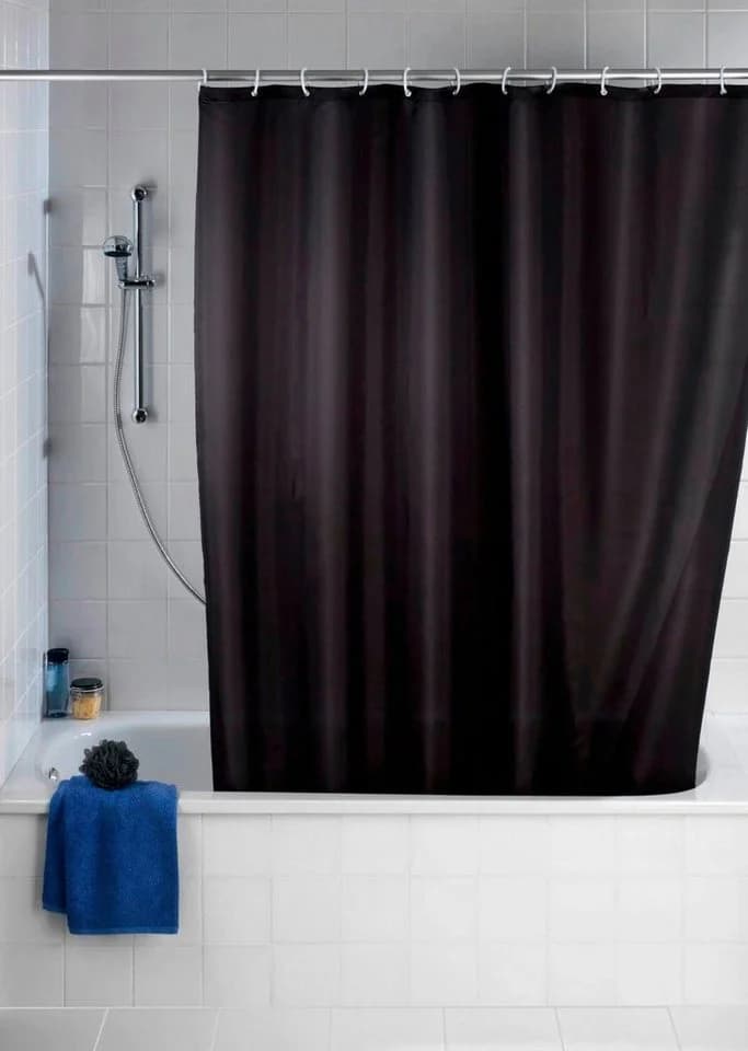 WENKO Duschvorhang Uni Schwarz Anti-Schimmel Polyester