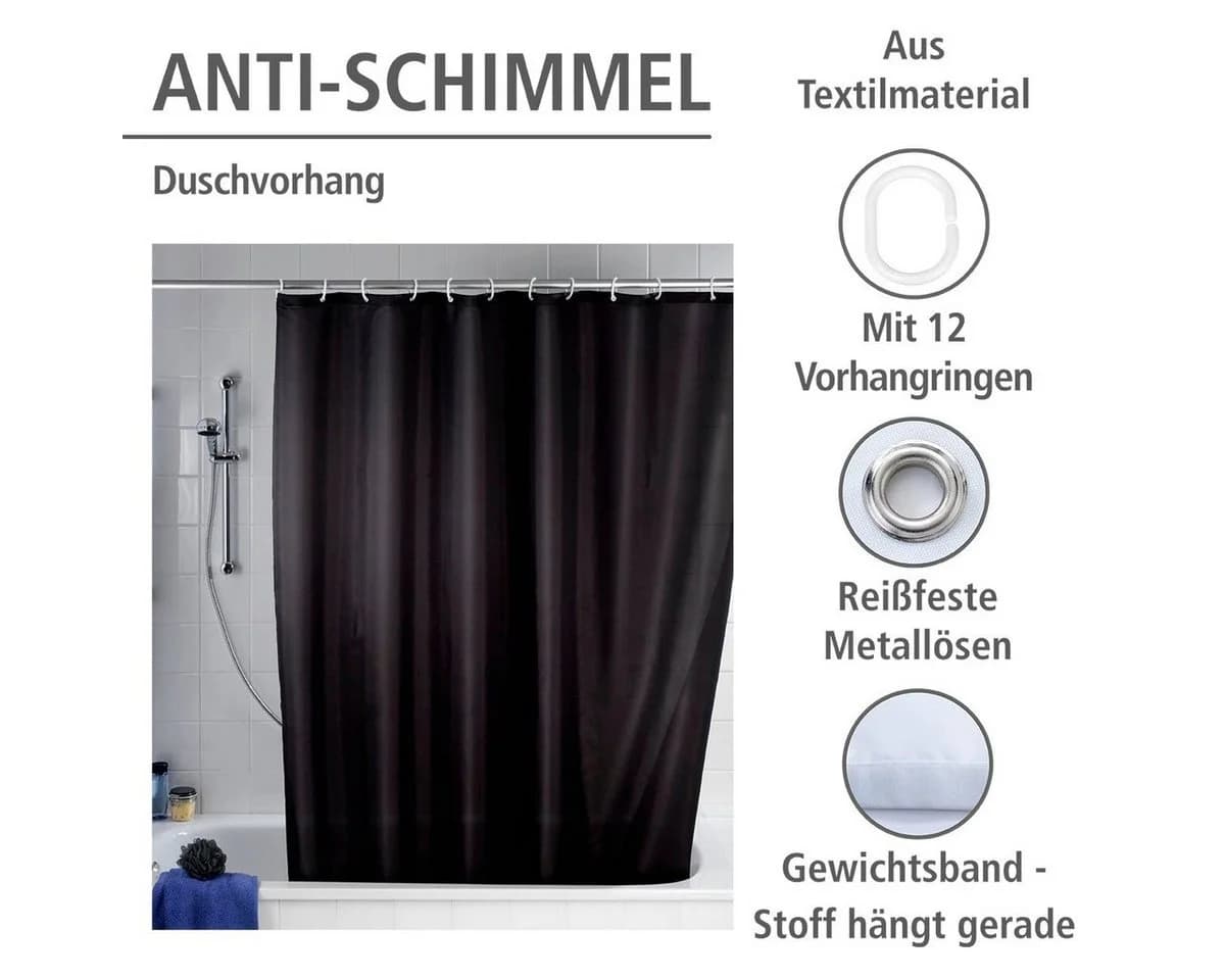 WENKO Duschvorhang Uni Schwarz Anti-Schimmel Polyester - Bild 4