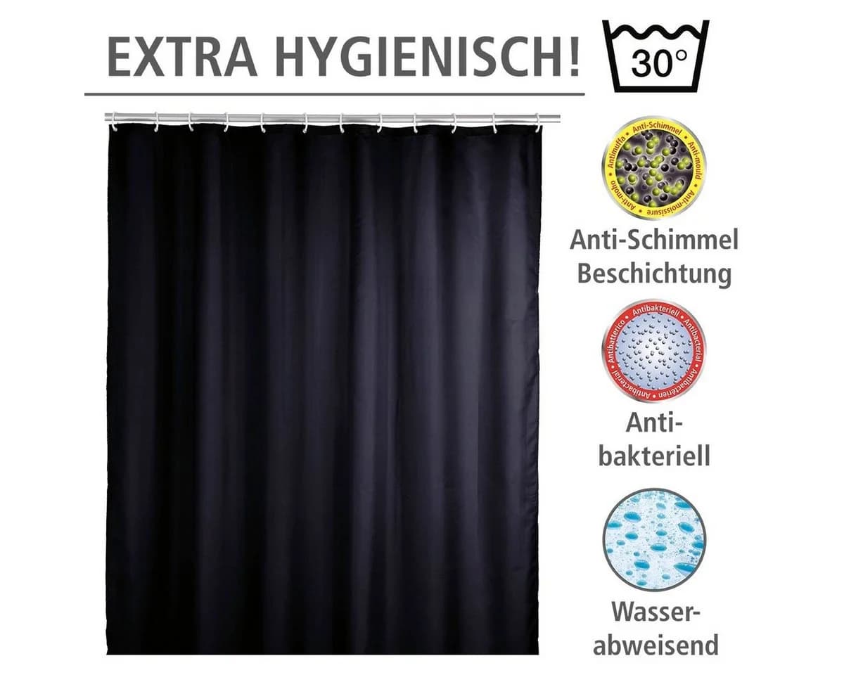 WENKO Duschvorhang Uni Schwarz Anti-Schimmel Polyester - Bild 5