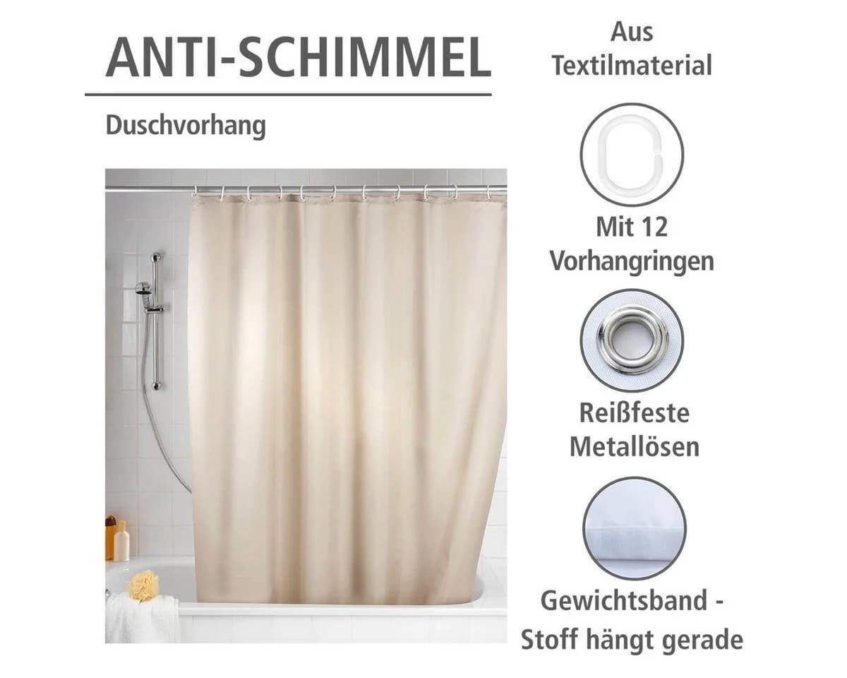 WENKO Duschvorhang Uni Beige Anti-Schimmel Polyester - Bild 5