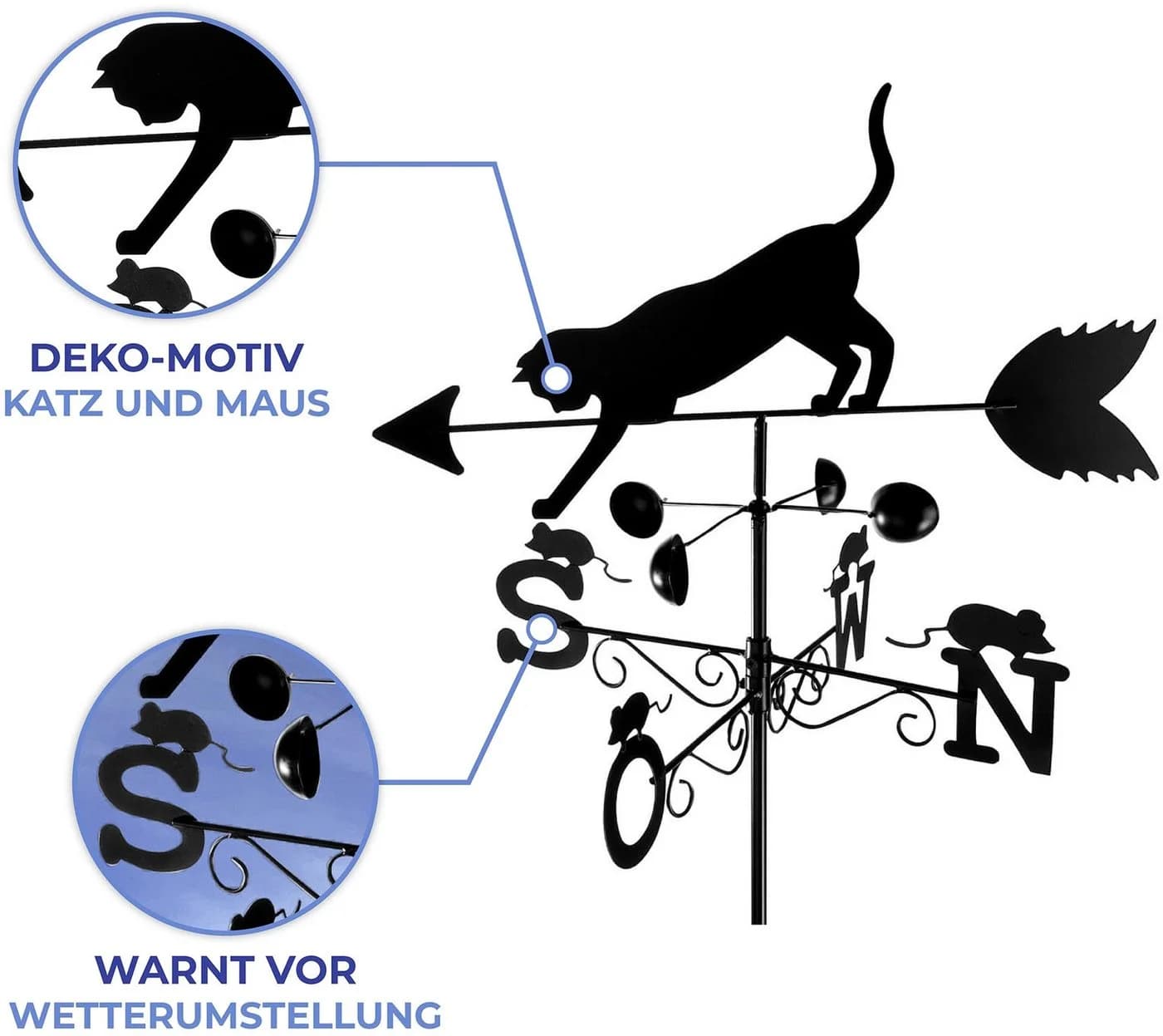 WENKO Wetterfahne Katze Schwarz Katz und Maus Motiv - Bild 5