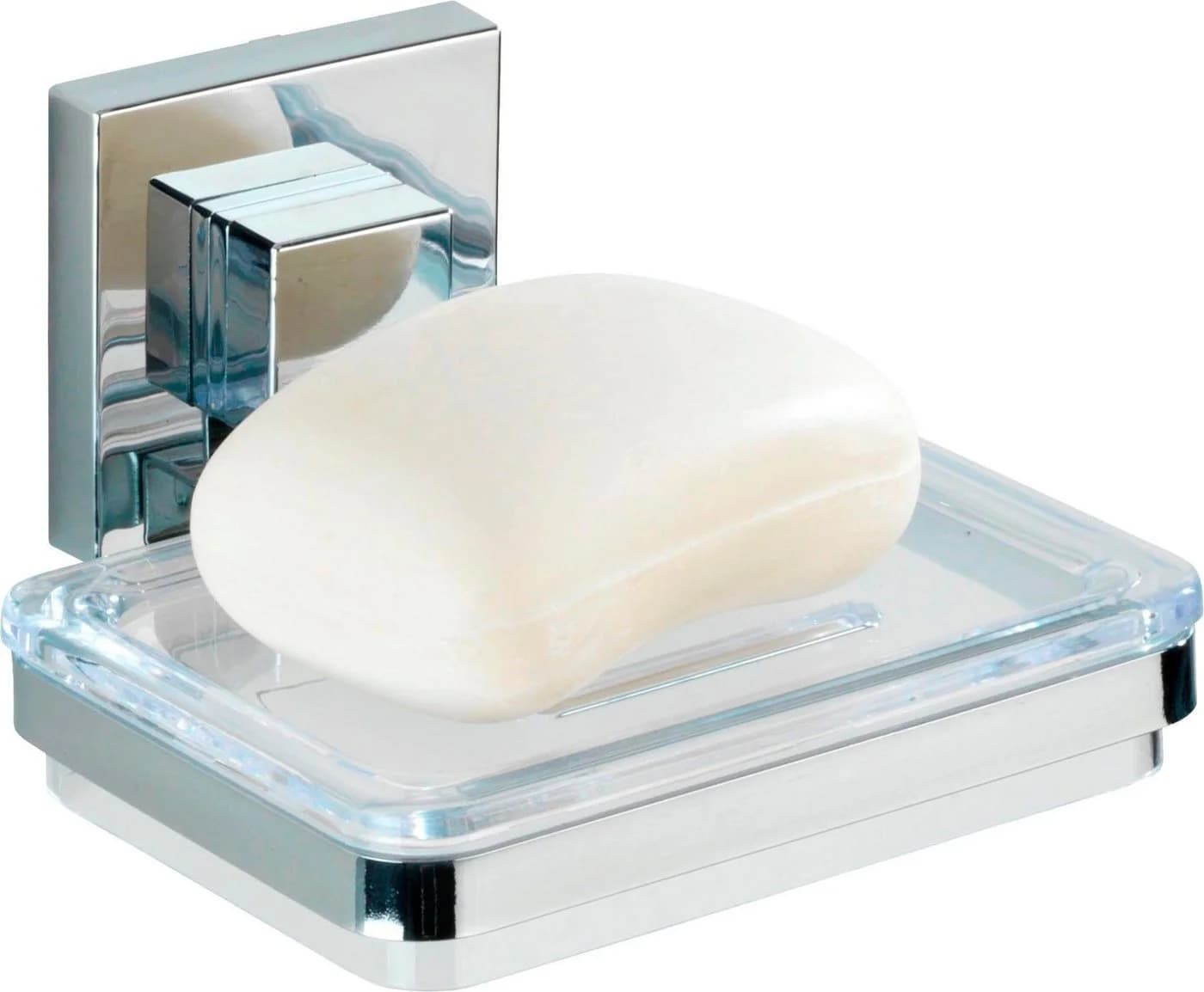WENKO Seifenhalter Quadro mit Vacuum-Loc® System Silber/Transparent