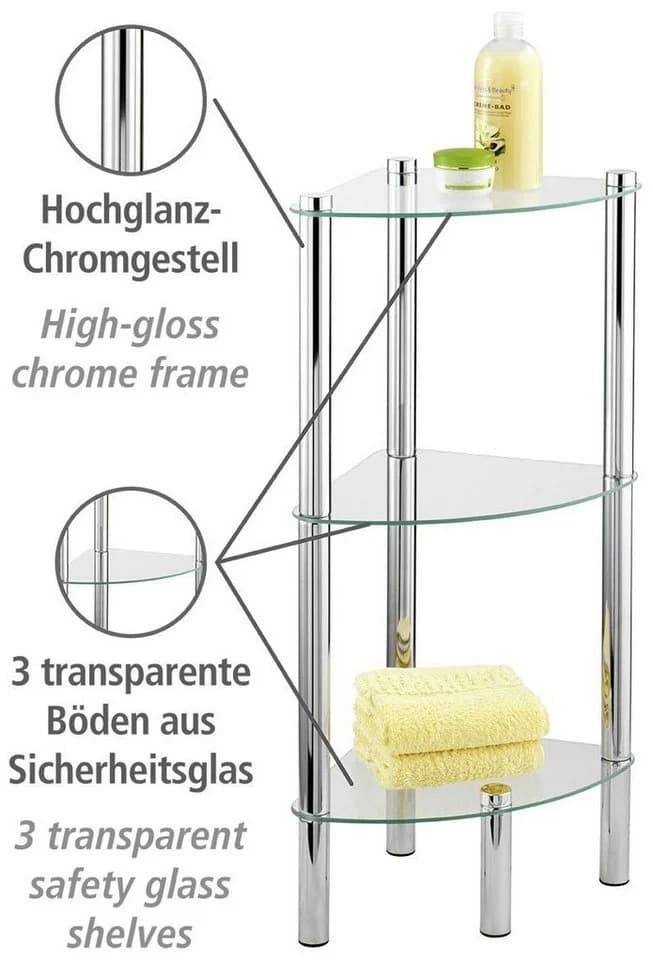 WENKO Eckregal Yago 1 Ablage Silber Transparent Glas Edelstahl - Bild 3