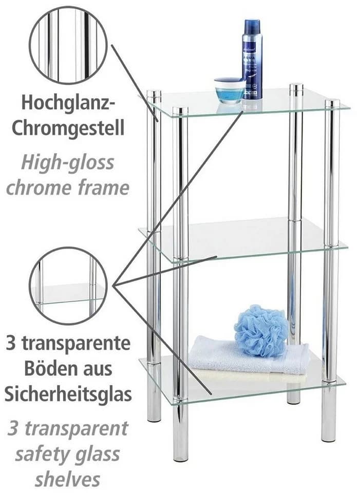 WENKO Regal Yago 3 Ablagen Transparent Edelstahl - Bild 3