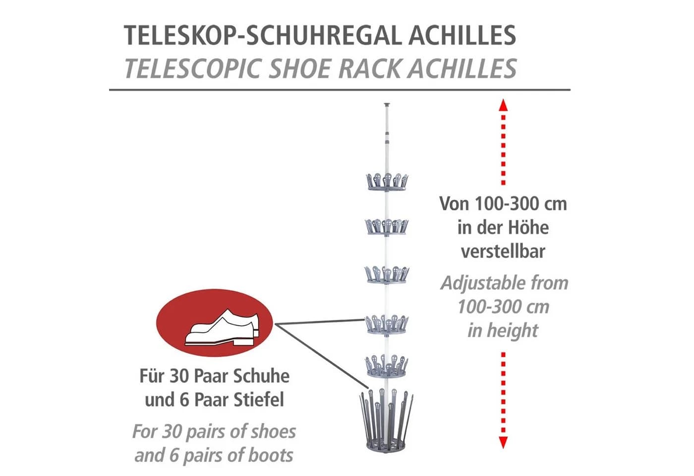 WENKO Teleskopregal Modell Achilles 7-tlg. Höhenverstellbares Schuhregal