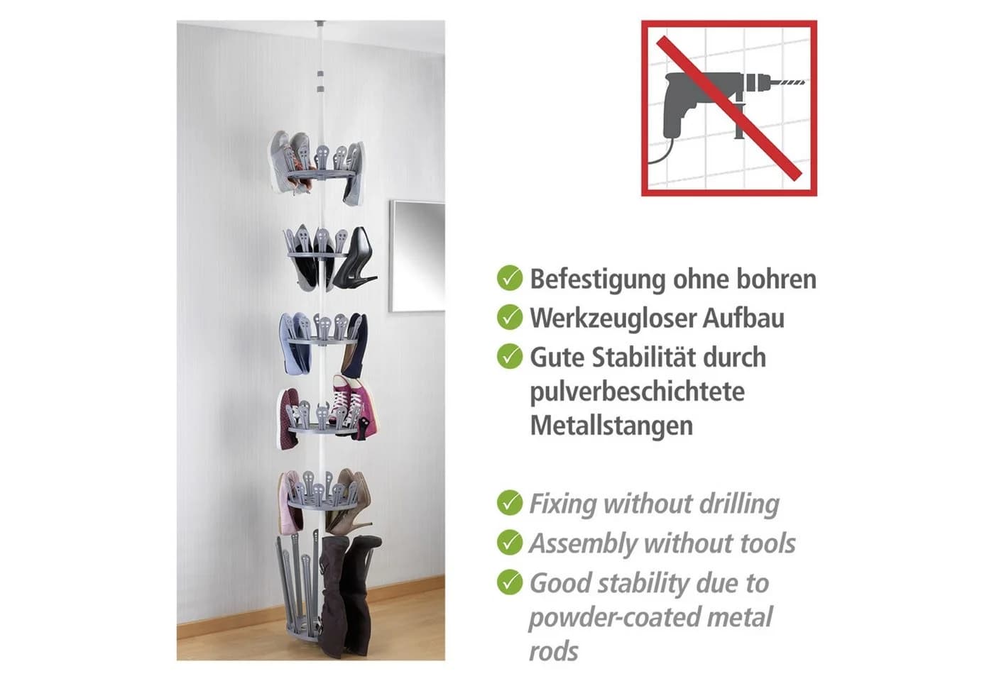 WENKO Teleskopregal Modell Achilles 7-tlg. Höhenverstellbares Schuhregal - Bild 3
