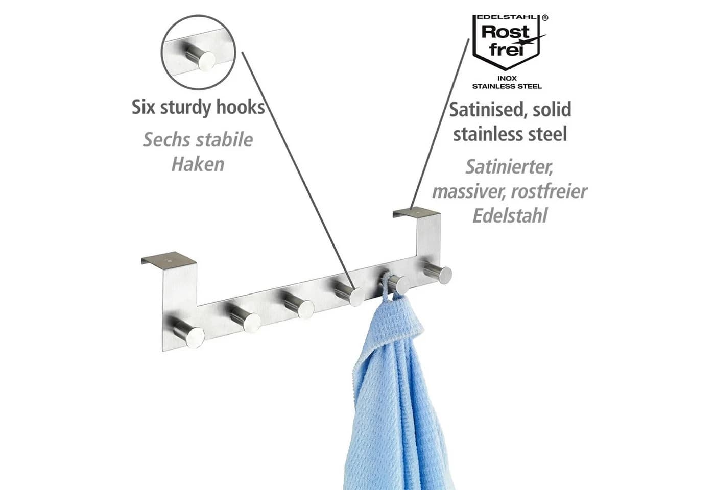 WENKO Türhaken Celano Silber Edelstahl Hakenleiste 6 Haken