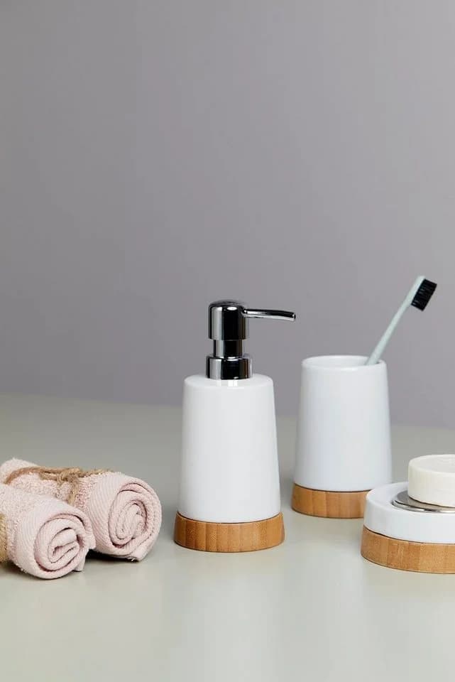 WENKO Seifenspender Bamboo Keramik Weiß 330 ml