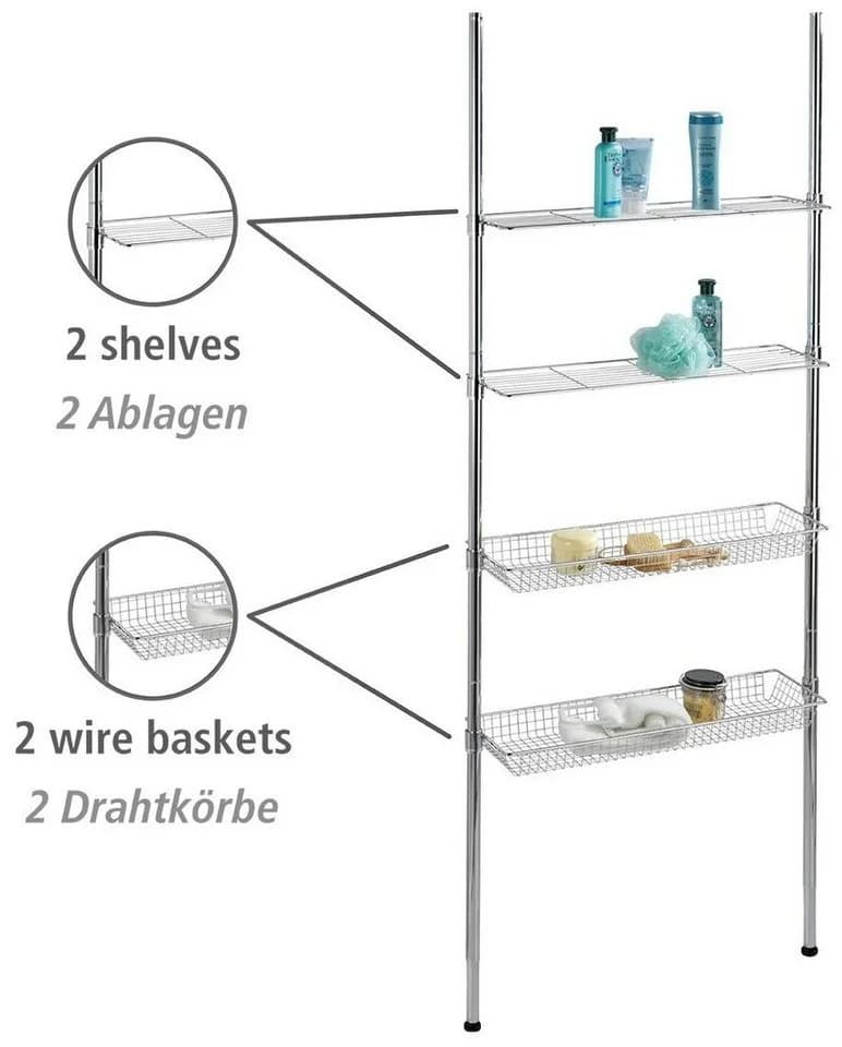 WENKO Badregal Ellera Teleskopregal Silber 2 Ablagen 2 Körbe - Bild 3