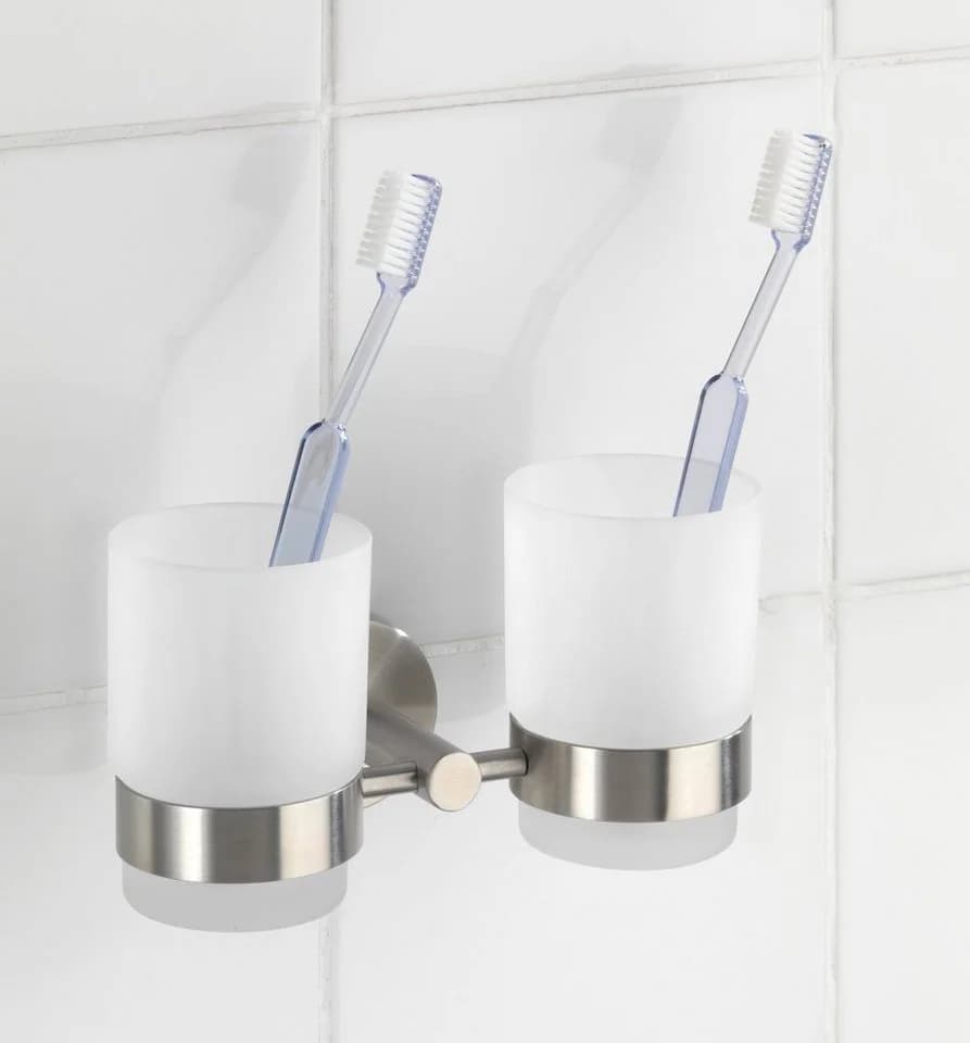 WENKO Zahnbürstenhalter Duo Bosio satiniert Edelstahl Glas