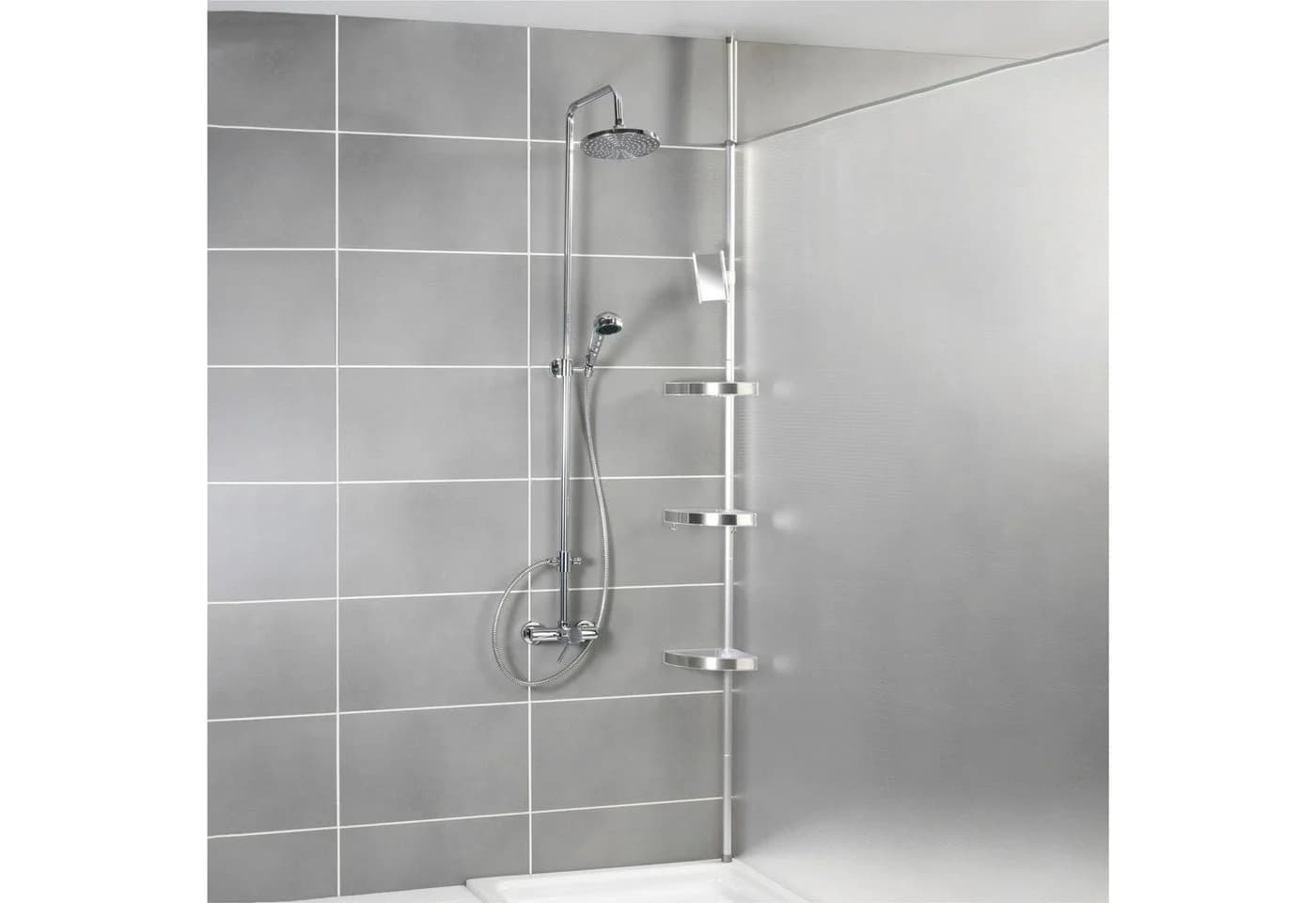 WENKO Duschablage Premium 3 Ablagen 1 Spiegel Silber Aluminium