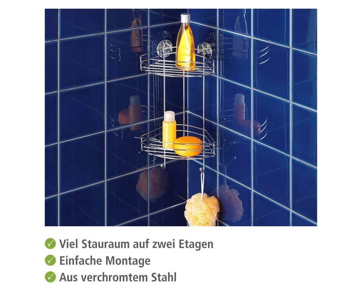 WENKO Duschablage Vacuum-Loc 2 Etagen Silber Stahl