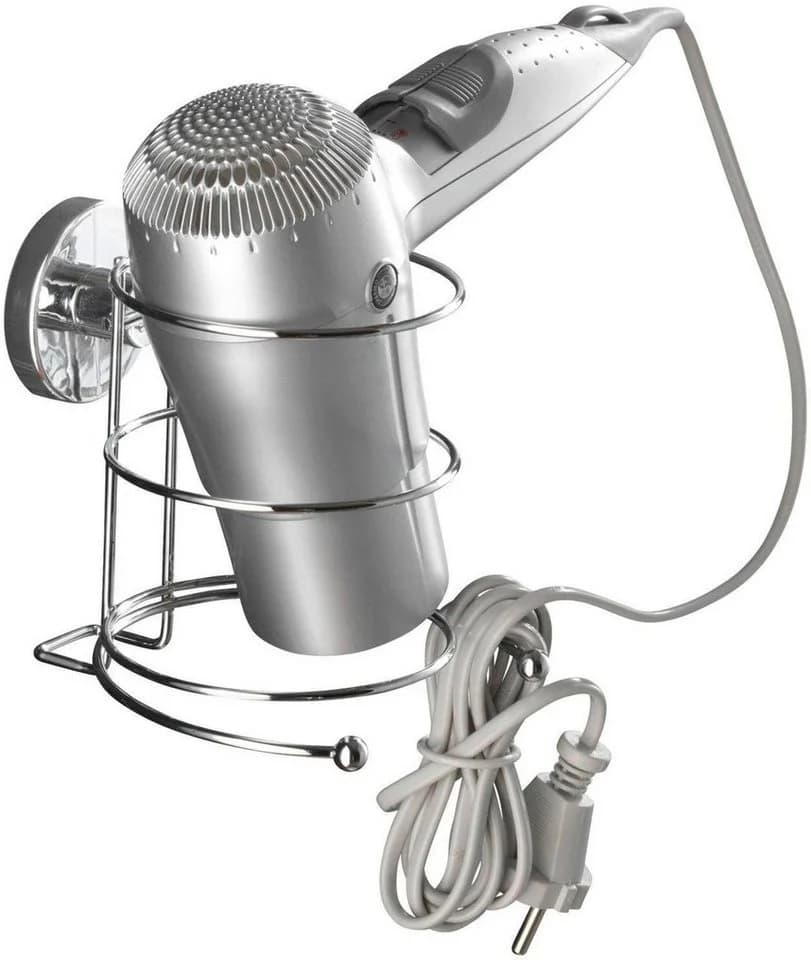 WENKO Haartrocknerhalter Vacuum-Loc Silber Stahl ohne Bohren