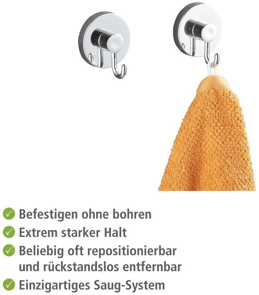 WENKO Wandhaken Vacuum-Loc® 2er Set Silber Bohrfrei - Bild 5