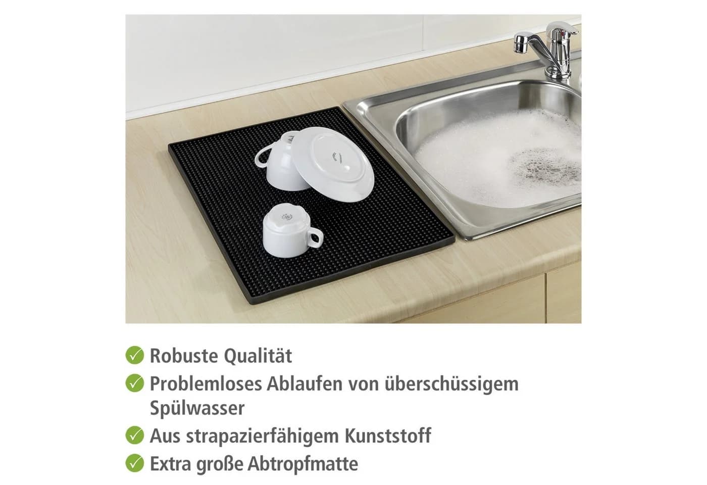 WENKO Geschirrständer Modell Maxi Abtropfmatte Schwarz Extra Groß