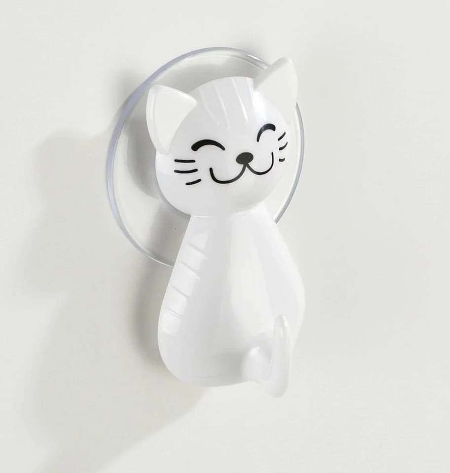 WENKO Saughaken Katze weiß - Klebehaken mit Saugnapf