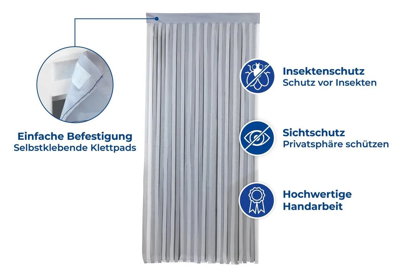 Maximex Türvorhang Insektenschutz Blau-Weiß Klettband Tunnelzug - Bild 3